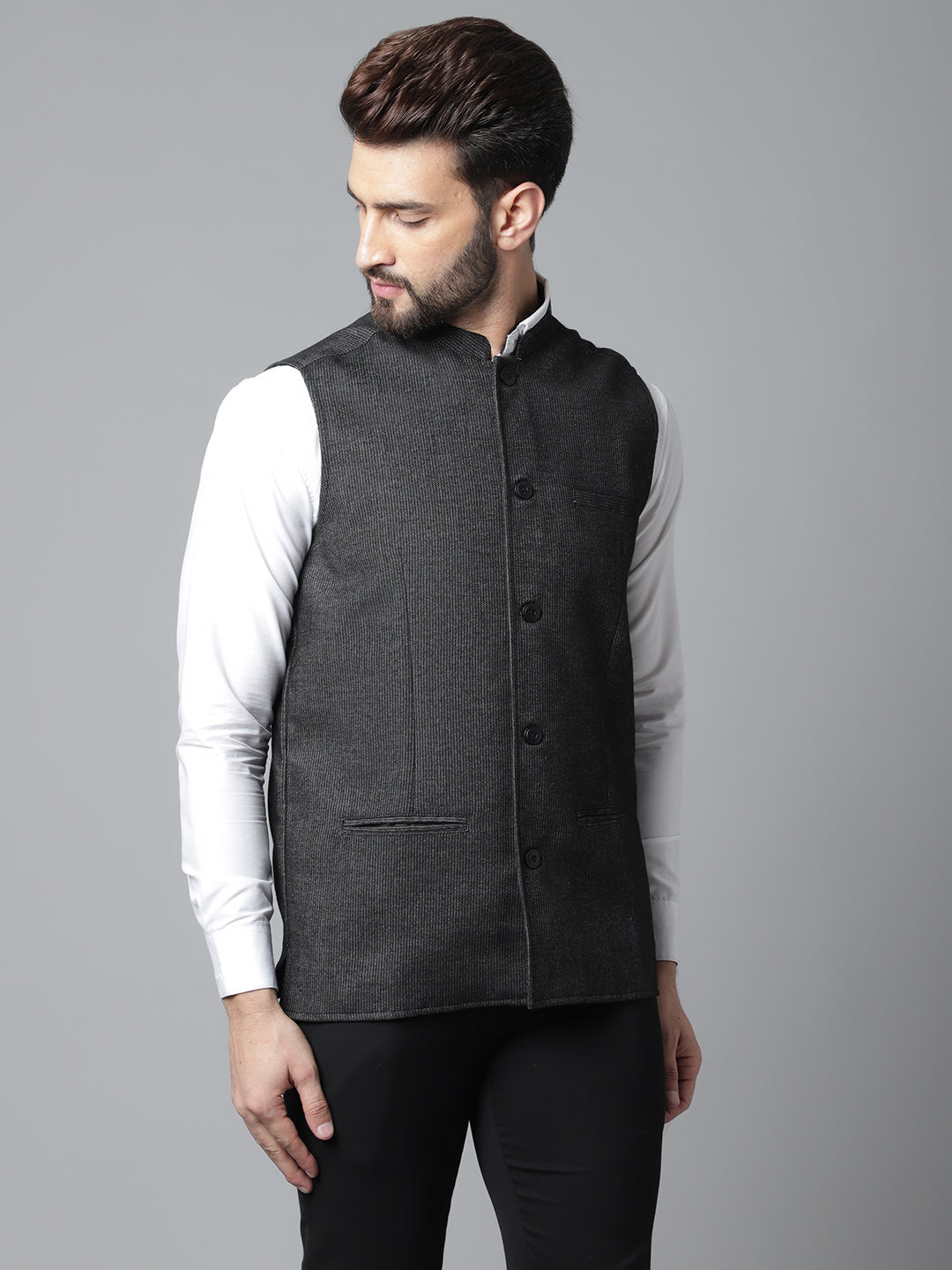 Even Apparels Men's Black Pure Wool Nehru Jacket | Swadesiicart