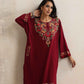 trueBrowns Maroon Kashmiri Floral Embroidered Woollen Phiran Kurta | Swadesiicart