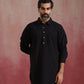 trueBrowns Men's Black Cotton Shirt Collar Stylized Kurta Co-ord set - Swadesiicart