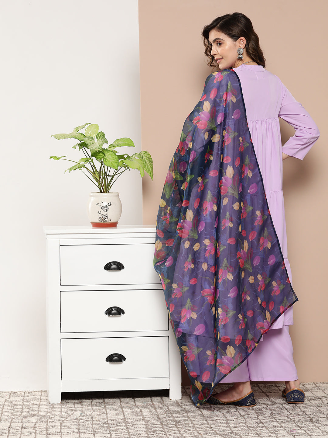 InWeave Women's Mauve Tiered Anarkali Kurta Set - Swadesiicart