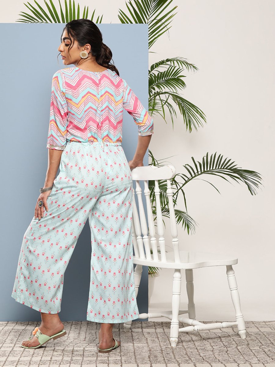 Ahalyaa Printed Waist Tie-Ups Basic Jumpsuit | Swadesiicart