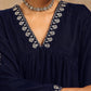 trueBrowns Midnight Blue Velvet Embroidered Kurta | Swadesiicart