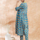 InWeave Women's Blue Orange Floral Yellow White Leh V Neck Kurta Set - Swadesiicart