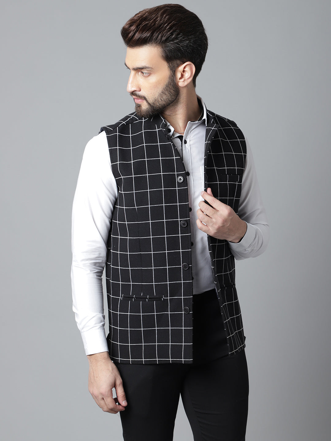 Even Apparels Men's Black Nehru Jacket With Welt Pockets | Swadesiicart