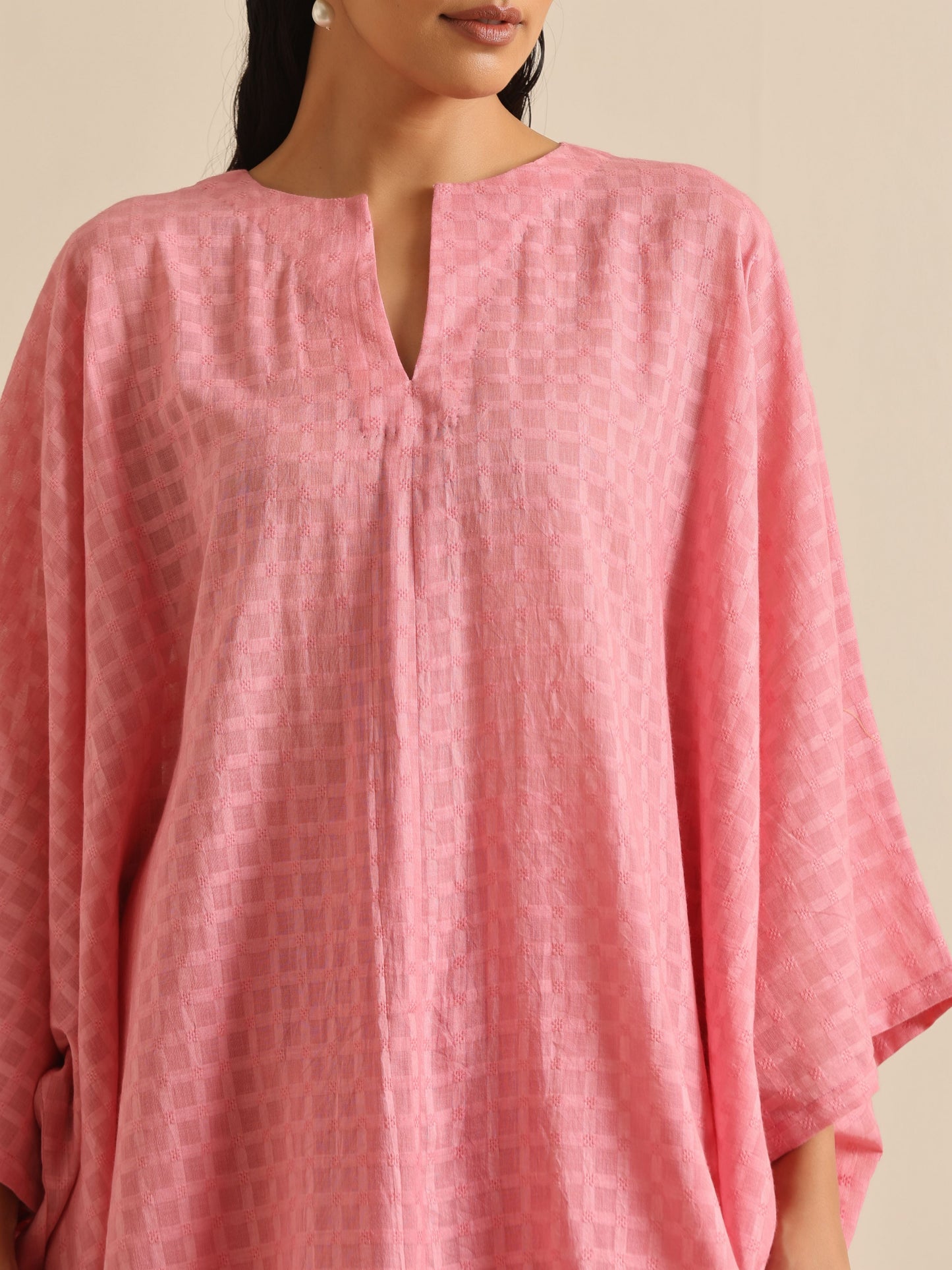 trueBrowns Light Pink Dobby Oversized Co-Ord Set - Swadesiicart