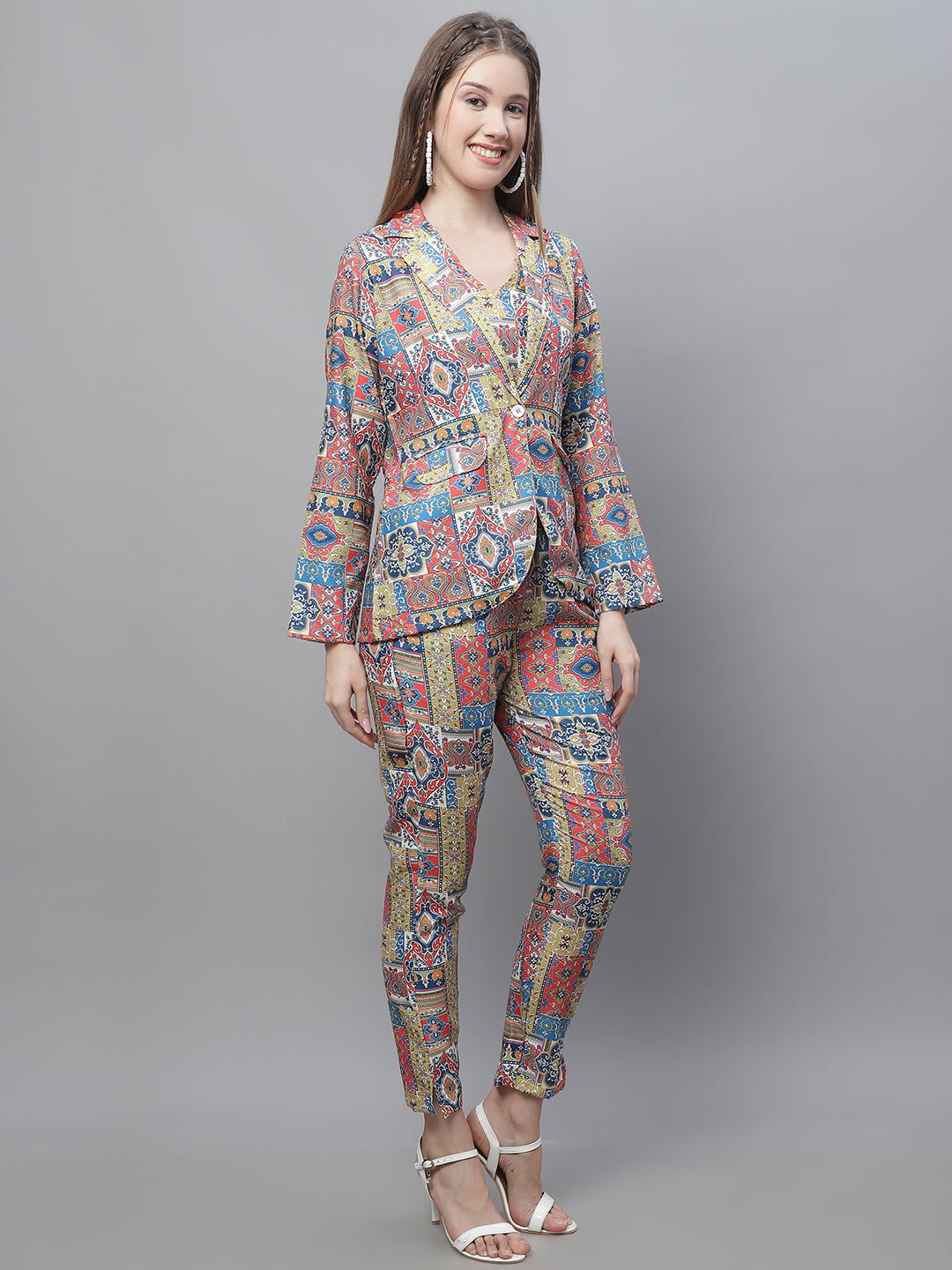 Jainish Women's WoDigital Printed Crop Top and Jacket Set - Multi - Swadesiicart