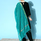 InWeave Women's Green Velvet Kurta Set With Teal Gold Check Dupatta - Swadesiicart