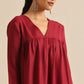 trueBrowns Maroon Slub Gathered Kurta Pant Set | Swadesiicart