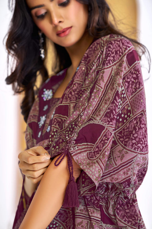 BulBul Hetal Wine Co-Ord Set - Swadesiicart