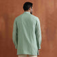 trueBrowns Men's Green Cotton Dobby Front Open Short Kurta | Swadesiicart