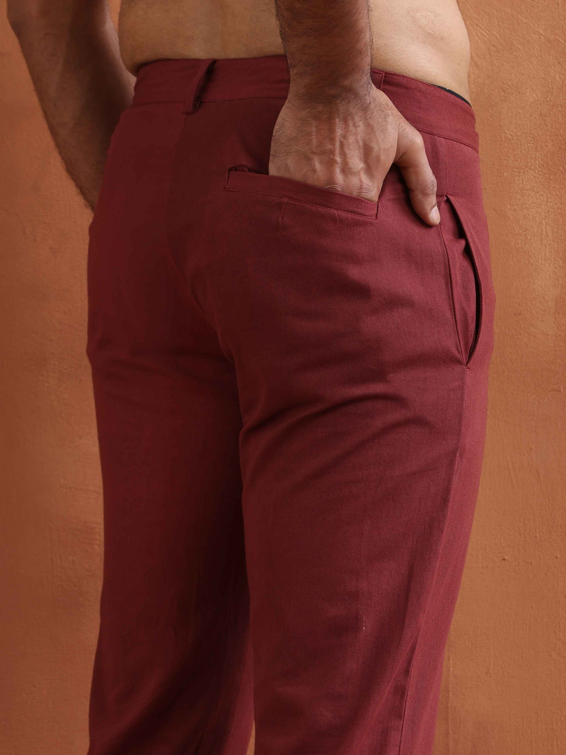 trueBrowns Men's Rust Cotton Twill Pants | Swadesiicart