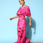 InWeave Women's Magenta Tie And Dye New Neckline Top Culottes Set - Swadesiicart