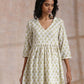 trueBrowns Green Buta On Off White Block Print Cotton Slit Gathered Kurta Set | Swadesiicart