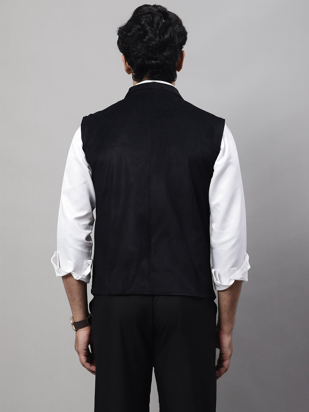 Even Apparels Men's Black Nehru Jacket With Welt Pockets | Swadesiicart