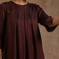 trueBrowns Cola Brown Modal Satin Neck Pleat Kurta Set | Swadesiicart