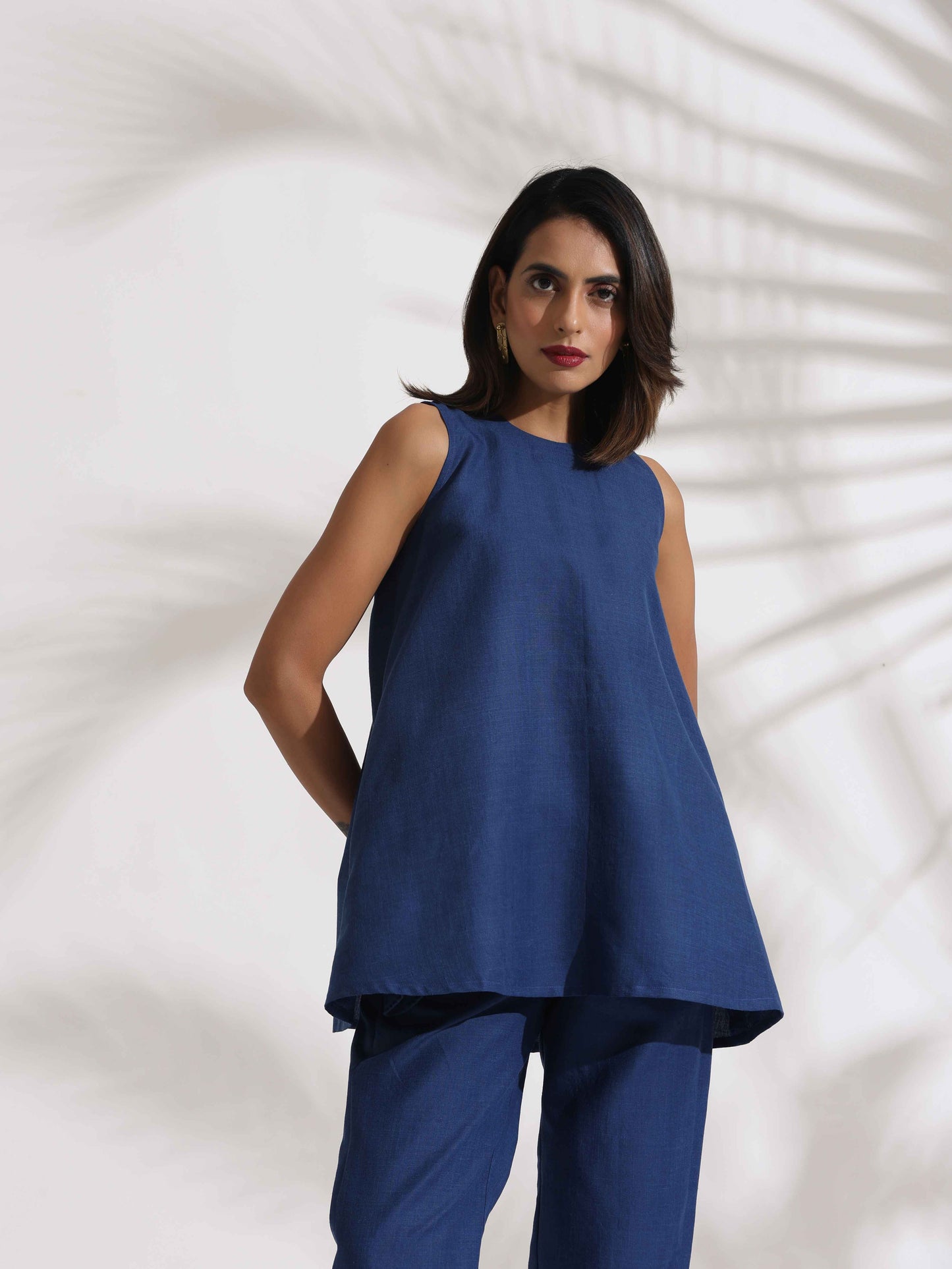 trueBrowns Blue Slub Co-ord Set - Swadesiicart