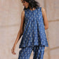 trueBrowns Indigo Dabu Zig-Zag Motifs Print Cotton Sleeveless Co-Ord Set - Swadesiicart