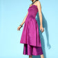 InWeave Purple Off Shoulder Silk Kurta Set -Mauve Hand Painted Dupatta - Swadesiicart