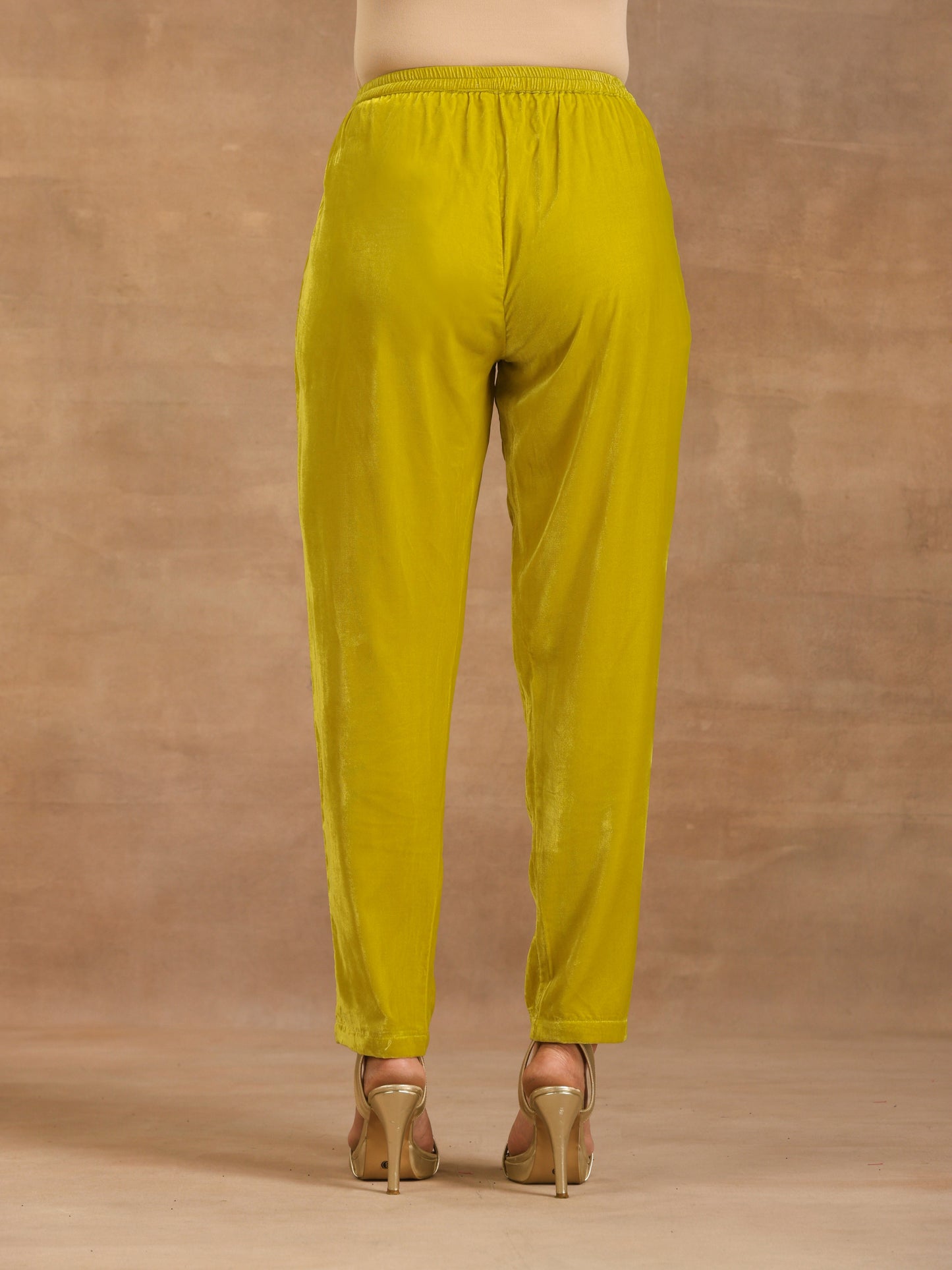trueBrowns Lime Velvet Pant | Swadesiicart