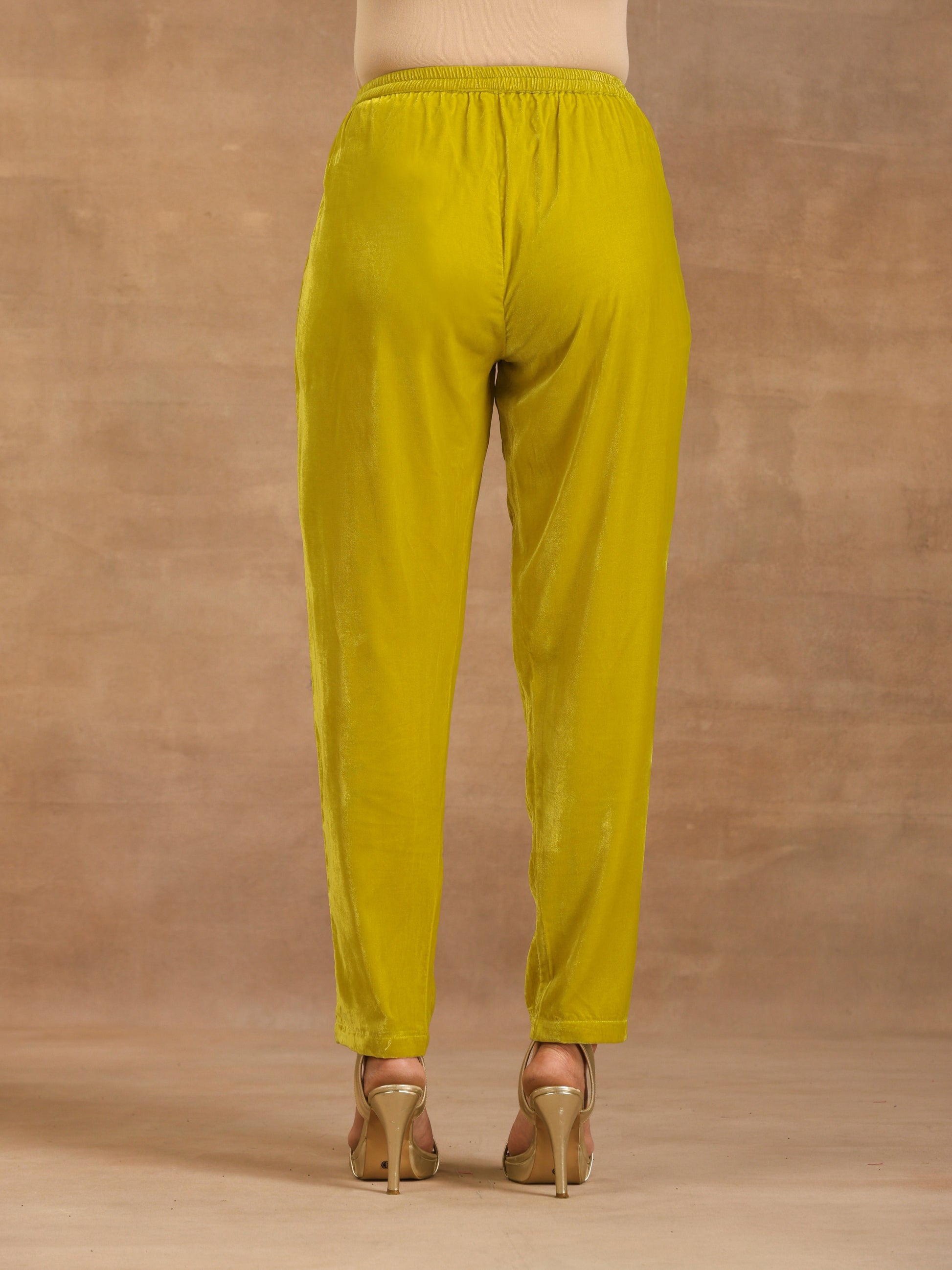 trueBrowns Lime Velvet Pant | Swadesiicart