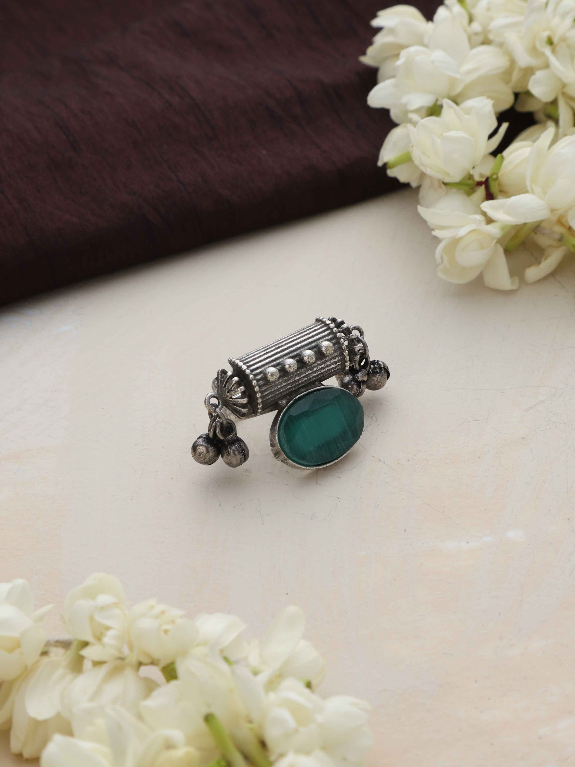trueBrowns Silver Tone Stone Ghungroo Ring | Swadesiicart