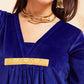 InWeave Women's Royal Blue V Neck Asymmetrical Pleated Velvet Kurta Set - Swadesiicart