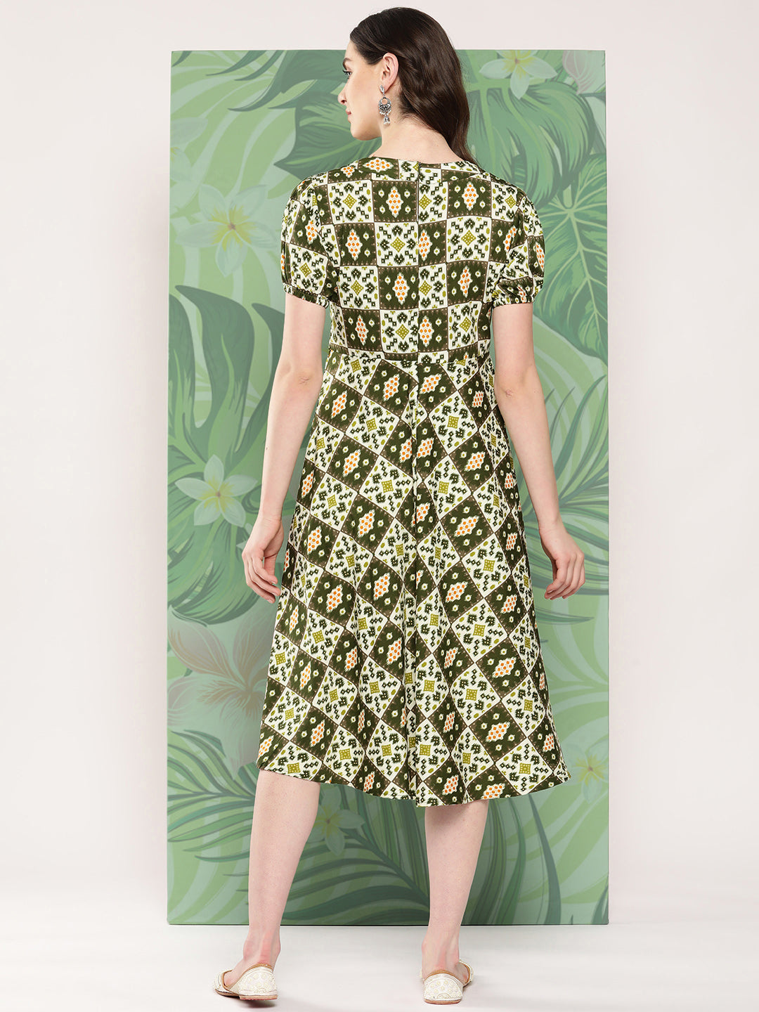 InWeave Women's Dark Green Square Dress - Swadesiicart