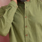 trueBrowns Men's Pista Green Cotton Mandarin Collar Stylized Kurta | Swadesiicart