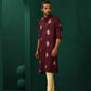 trueBrowns Men's Wine Geometric Viscose Silk Long Kurta | Swadesiicart