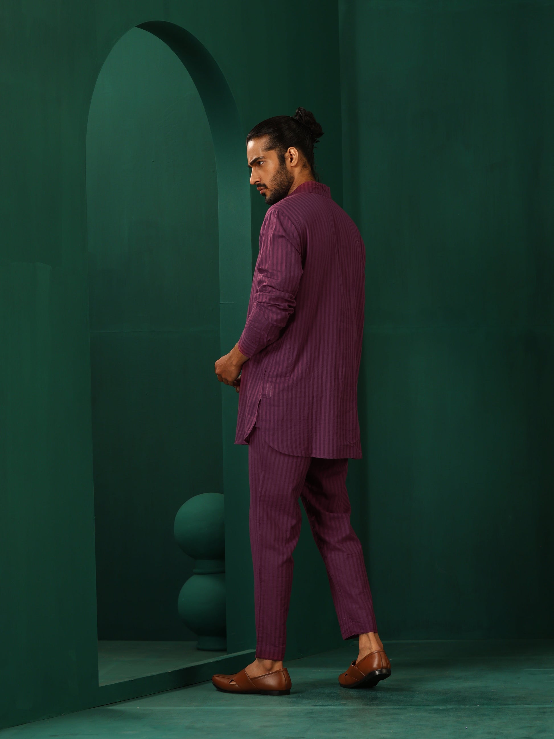 trueBrowns Men's Purple Dobby Co-ord Set - Swadesiicart