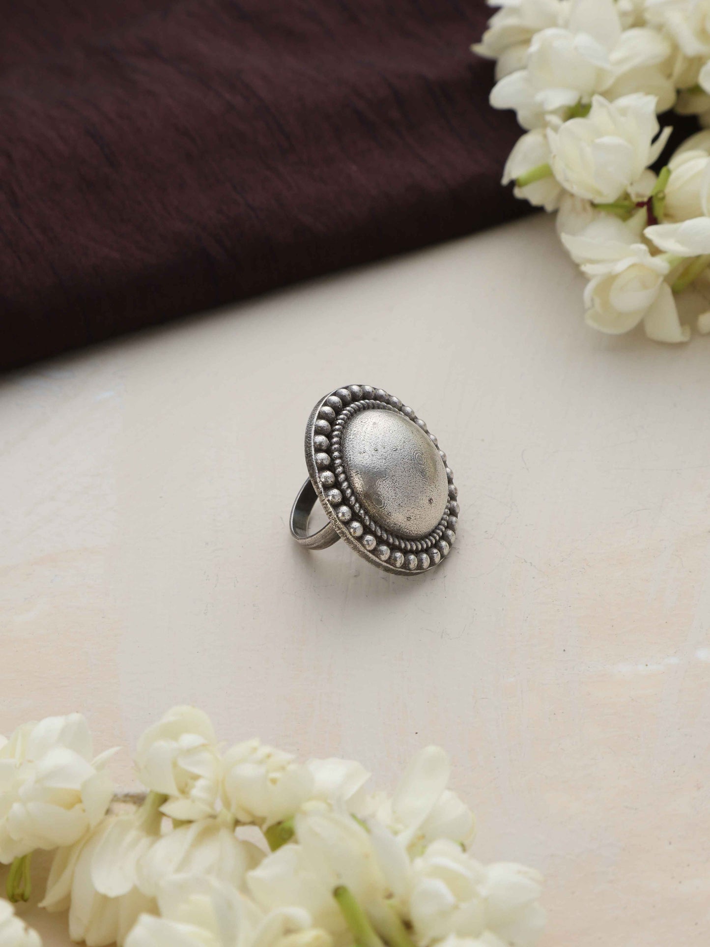 trueBrowns Silver Tone Dome Ring | Swadesiicart