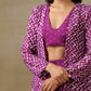 trueBrowns Purple Bandhani Printed Silk Top Skirt Jacket Set | Swadesiicart