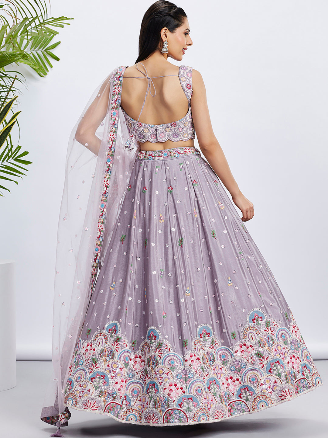 House of Panchhi Burgundy Pure Georgette Sequins And Thread Embroidery Lehenga Choli & Dupatta | Swadesiicart