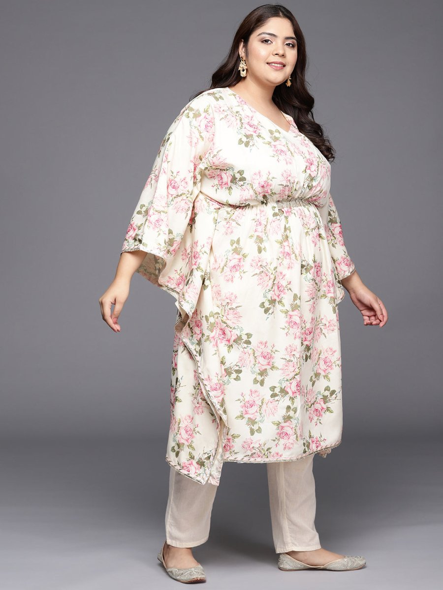 Ahalyaa Plus Size Floral Printed Flared Sleeves Kaftan Kurta | Swadesiicart