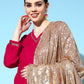 InWeave Women's Fuschia Velvet Kurta Set With Grey Gold Georgette Dupatta - Swadesiicart