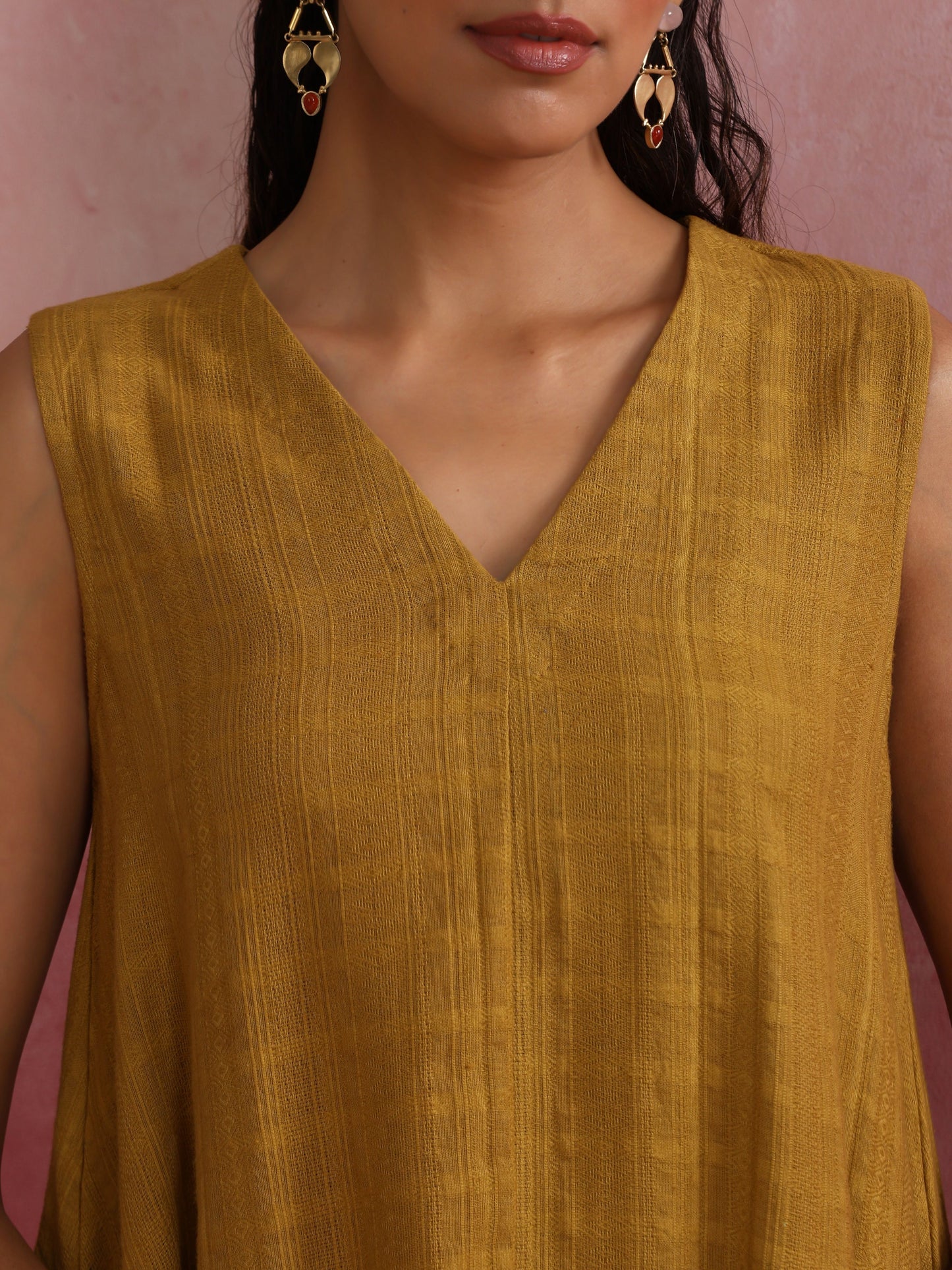 trueBrowns Mustard Cotton Dobby Co-ord set - Swadesiicart