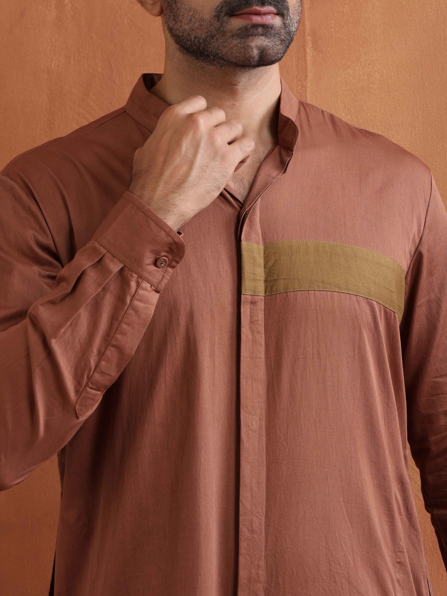 trueBrowns Men's Brown Cotton Front Open Kurta | Swadesiicart