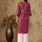 InWeave Women's Burgundy Maroon Print V Neck Lace Work Straight Kurta - Swadesiicart
