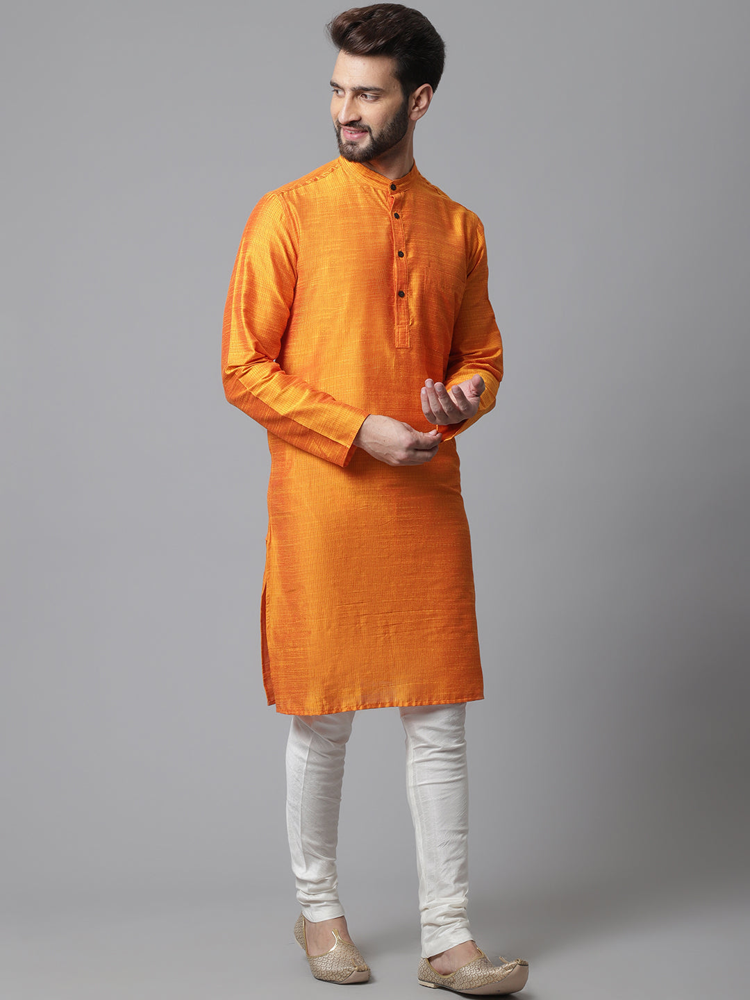 Even Apparels Orange Solid Kurta With Band Collar | Swadesiicart