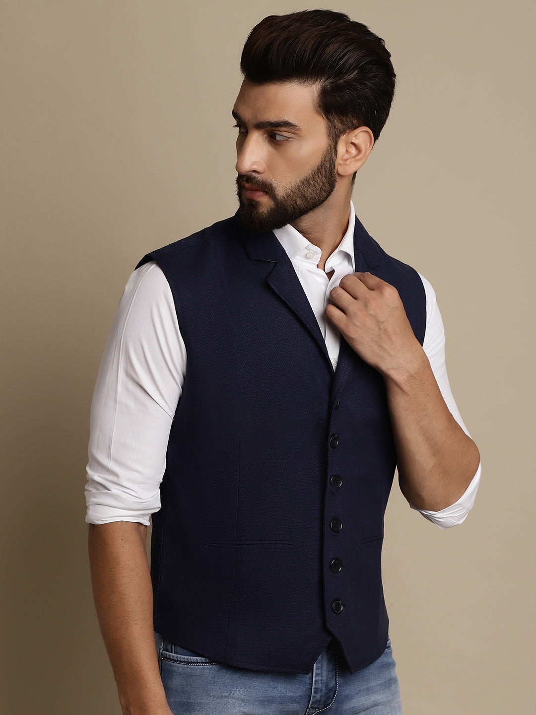 Even Apparels Men's Blue Waistcoat with Notched Lapel | Swadesiicart