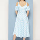 Ahalyaa Checked Cold-Shoulder Sleeves Midi Empire Ethnic Dress | Swadesiicart