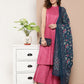InWeave Women's Fuchsia Lurex Boho Kurta Set With Blue Printed Cotton Dupatta - Swadesiicart