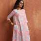 trueBrowns Beige Palm Print A-line Kurta Set | Swadesiicart