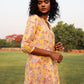 trueBrowns Yellow Cotton Block Print V-Square Neck Co-Ord Set - Swadesiicart