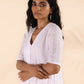 trueBrowns White Cotton Dobby V-Neck Kurta Pant Set | Swadesiicart