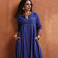 trueBrowns Blue Stripe Flared Anarkali Kurta Set | Swadesiicart
