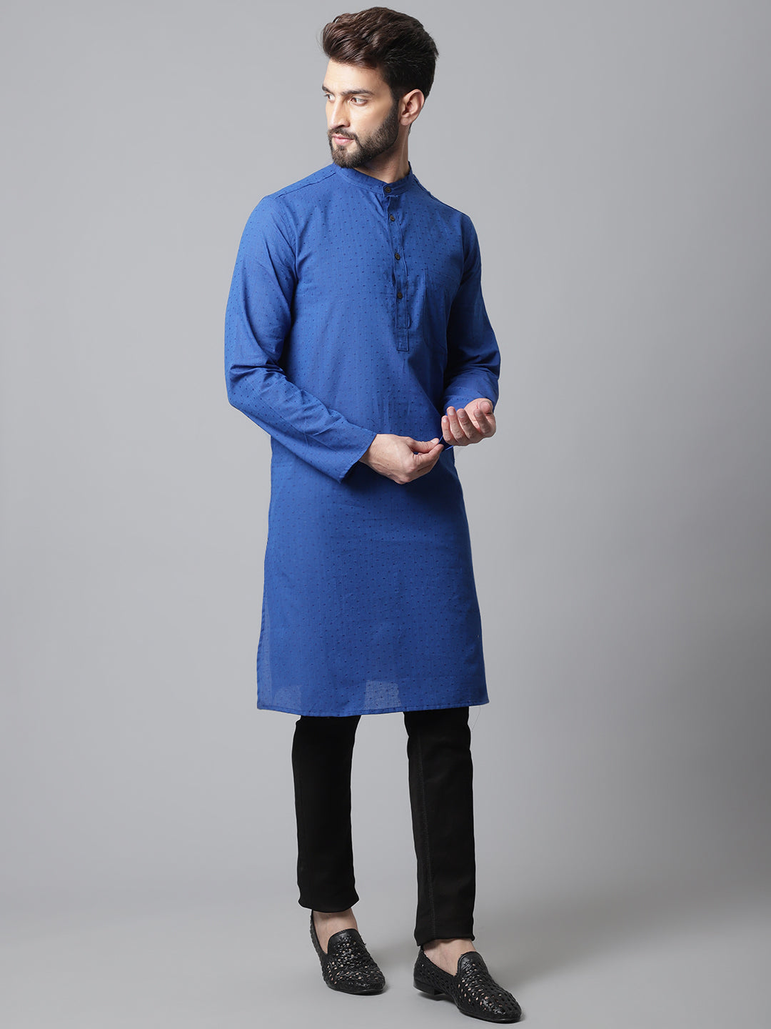 Even Apparels Blue Solid Kurta With Band Collar | Swadesiicart