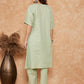 InWeave Women's Sage Green Kantha Lace Wrok Kimono Sleeve Kurta Set - Swadesiicart