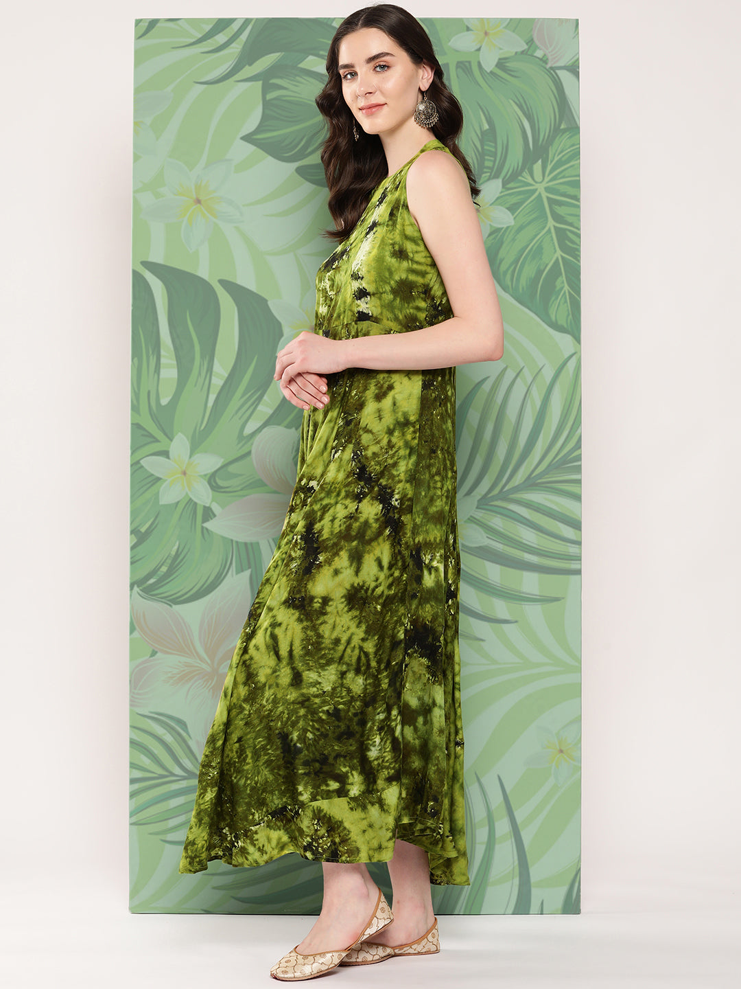 InWeave Women's Green Tie And Die Dress - Swadesiicart