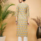 InWeave Women's Sunset Boota Print Gota Straight Kurta Pant Set - Swadesiicart